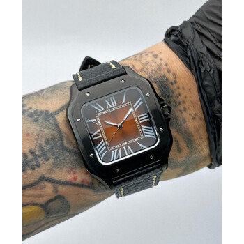 Custom Seiko Mod • No Logo Brown Vignette Black Santos on Leather Strap • 38mm